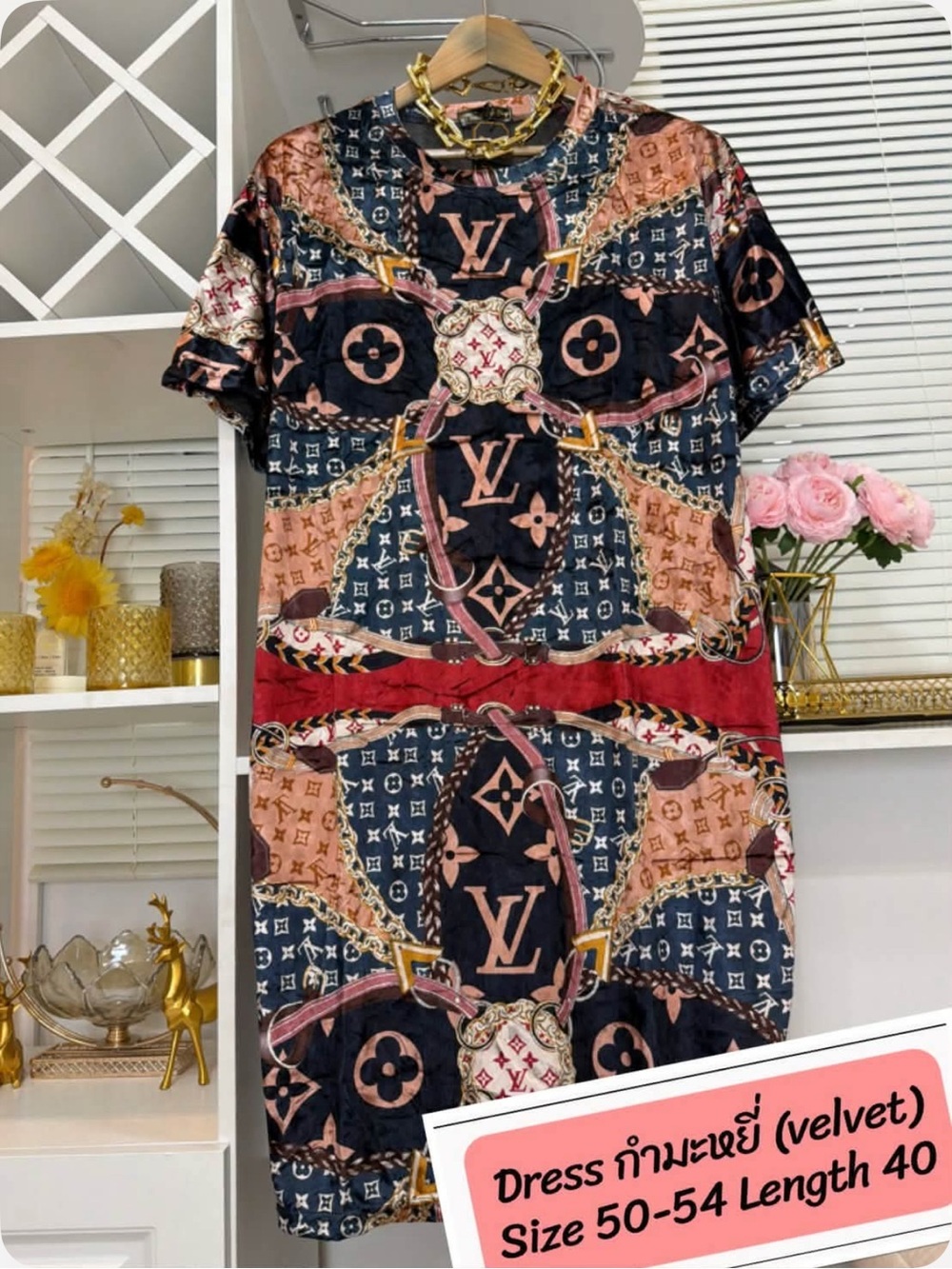 New ! Plus Size Velvet Patterned Short-Sleeve Dress in Black & Pink -